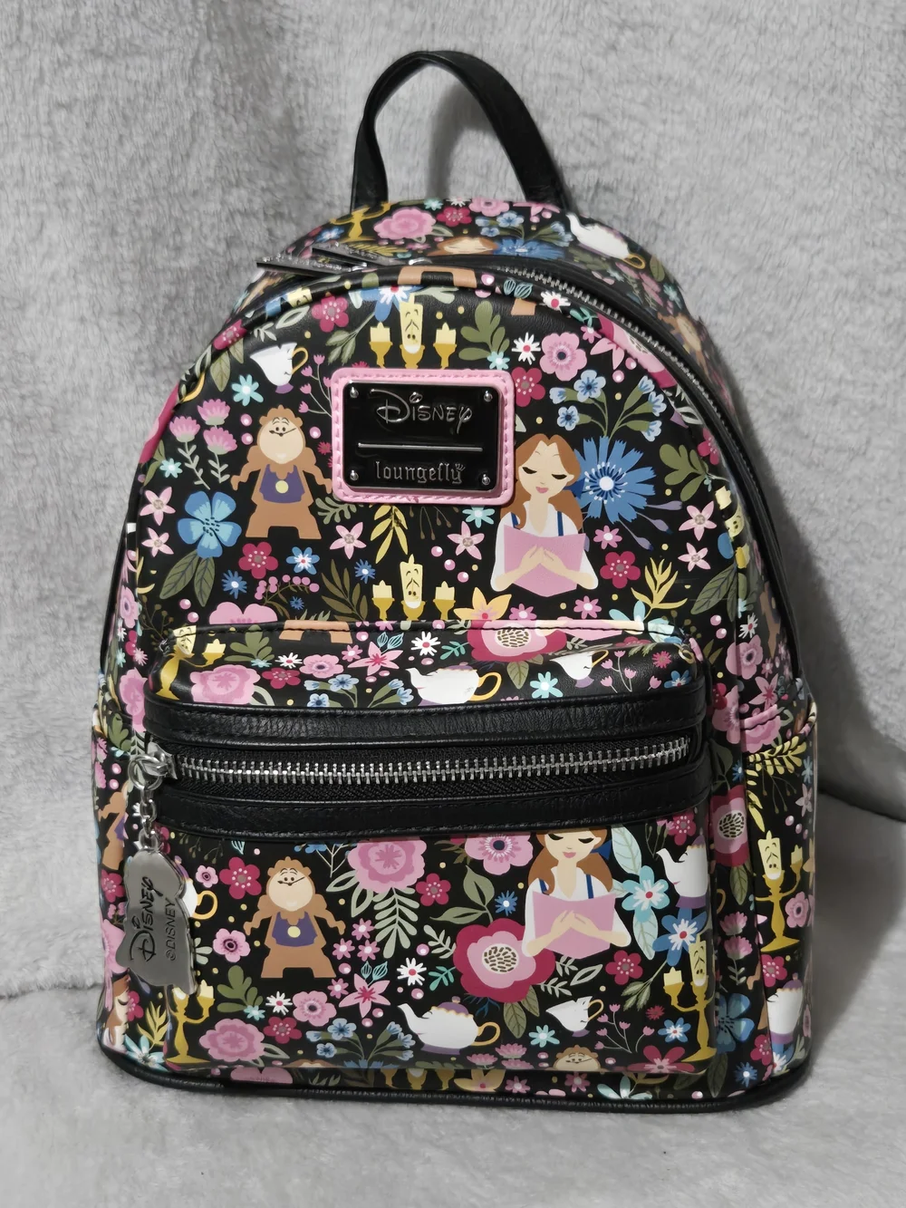 Disney x Loungefly Floral Beauty and the Beast Mini Backpack - Black Pink